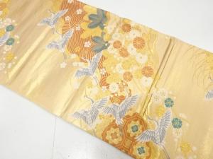 未使用品　道長取りに群鶴・松・梅・菊模様織り出し　袋帯